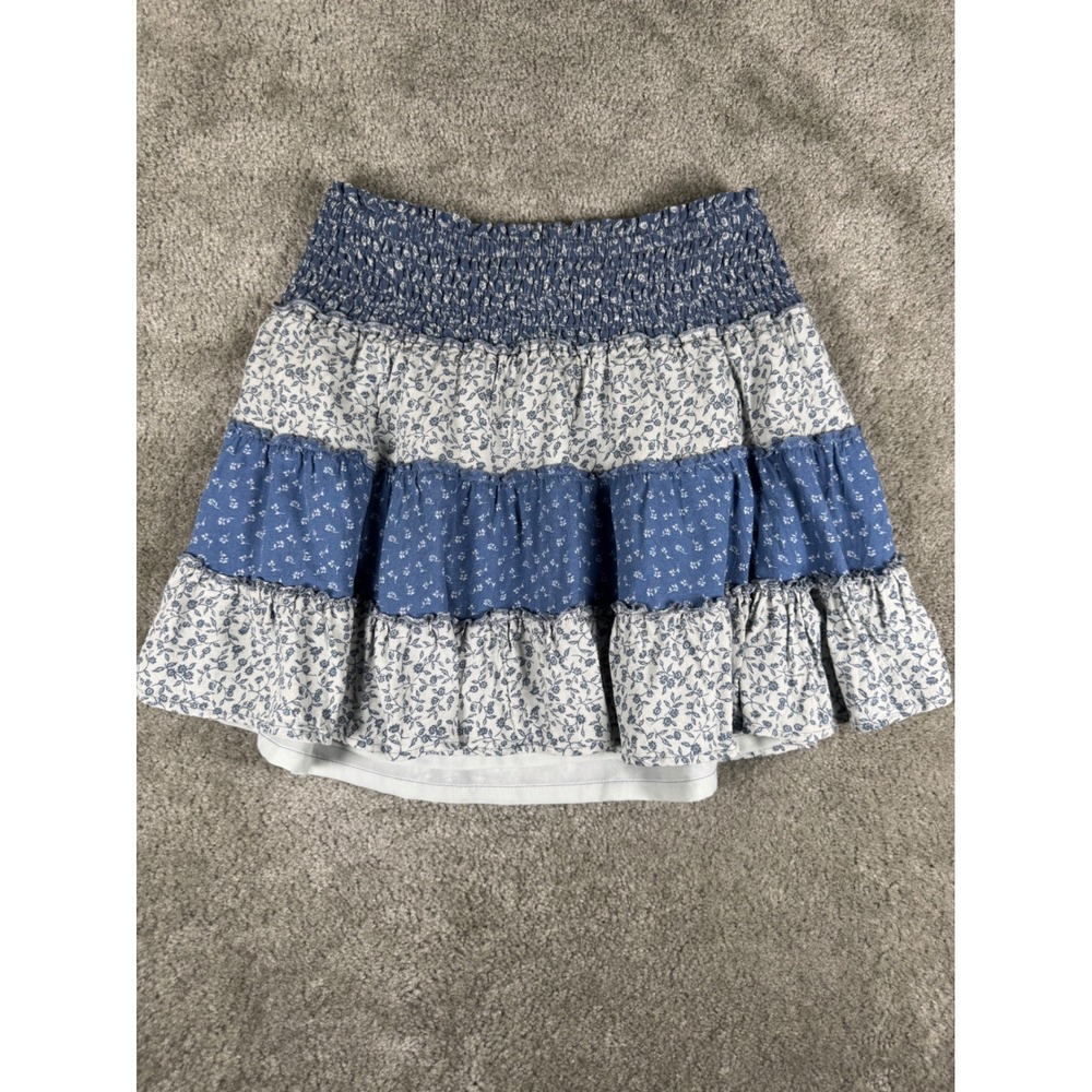 American Eagle Blue Floral Tiered Mini Skirt Smocked Waist Small